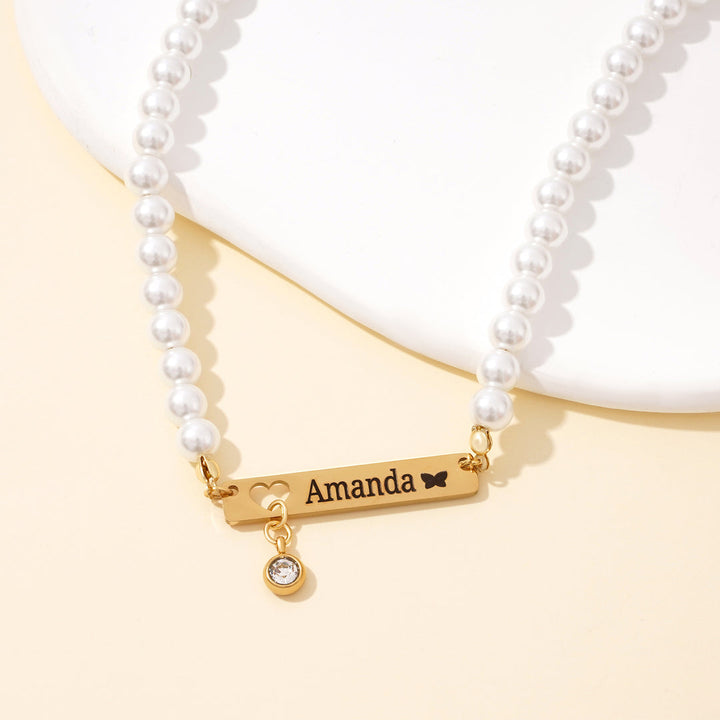 Personalized Baby Name and Birthstone Pearl Bracelet