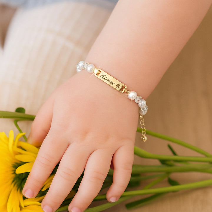 Personalized Kids Pearl & CZ Nameplate Bracelet