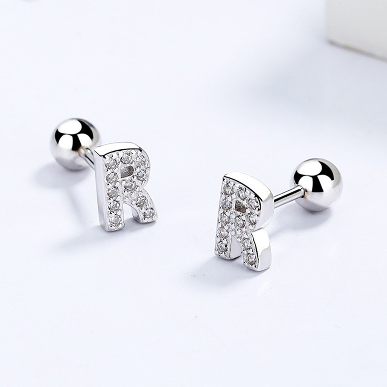 Cubic Zirconia 925 Sterling Silver Girls Initial Earrings