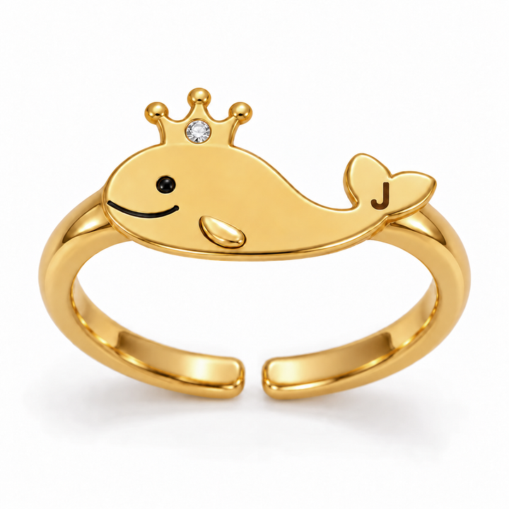 Personalized Crown Whale Initial Ring for Kids