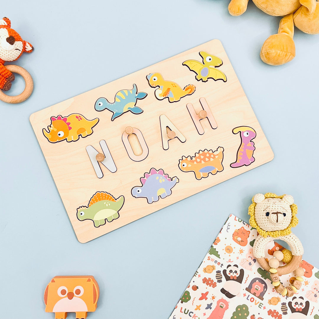 Custom Wooden Baby Name Puzzle - Dinosaurs
