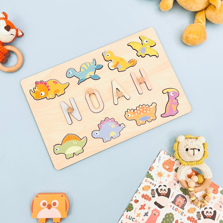 Personalized Wooden Baby Name Puzzle - Dinosaurs