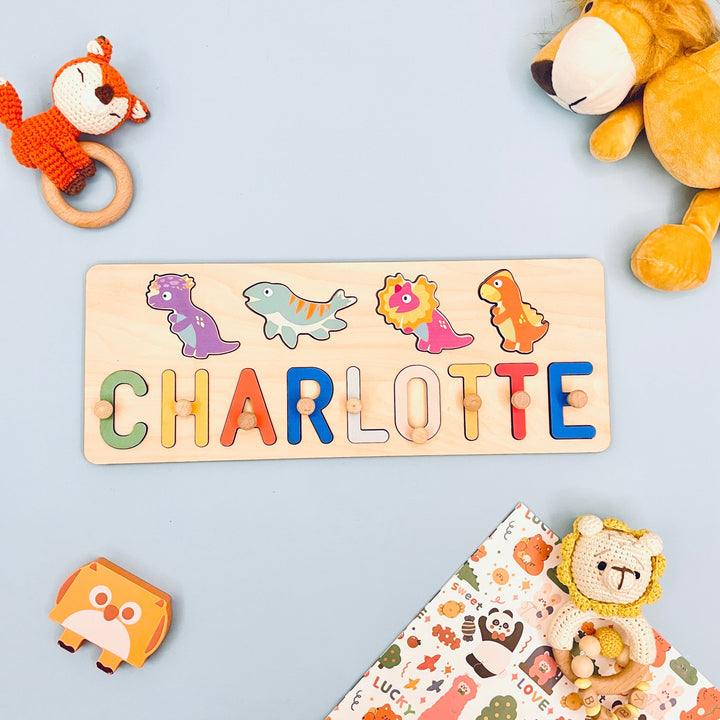 Personalized Wooden Baby Name Puzzle - Dinosaurs