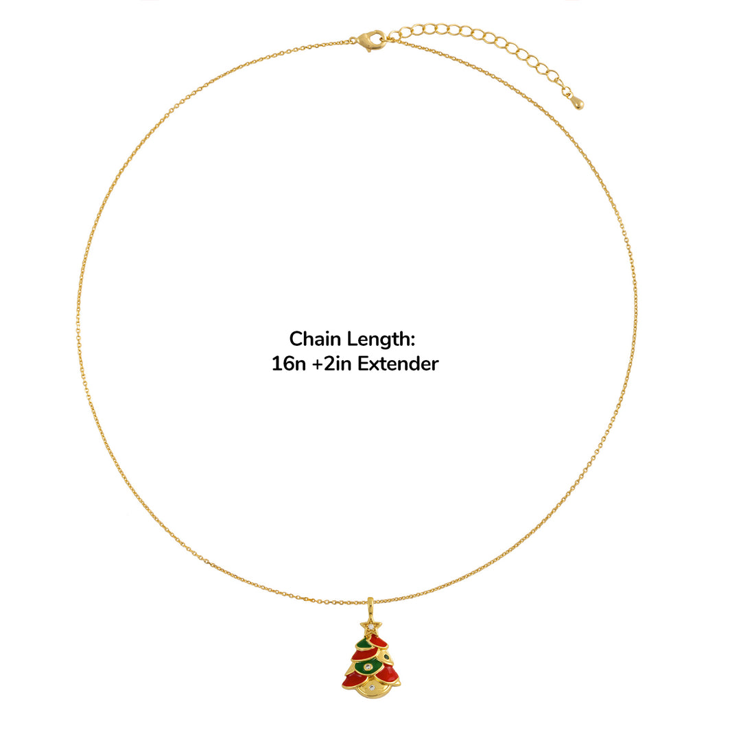 14k Gold Plated Girl's Christmas Holiday Pendant Necklace - Christmas Tree