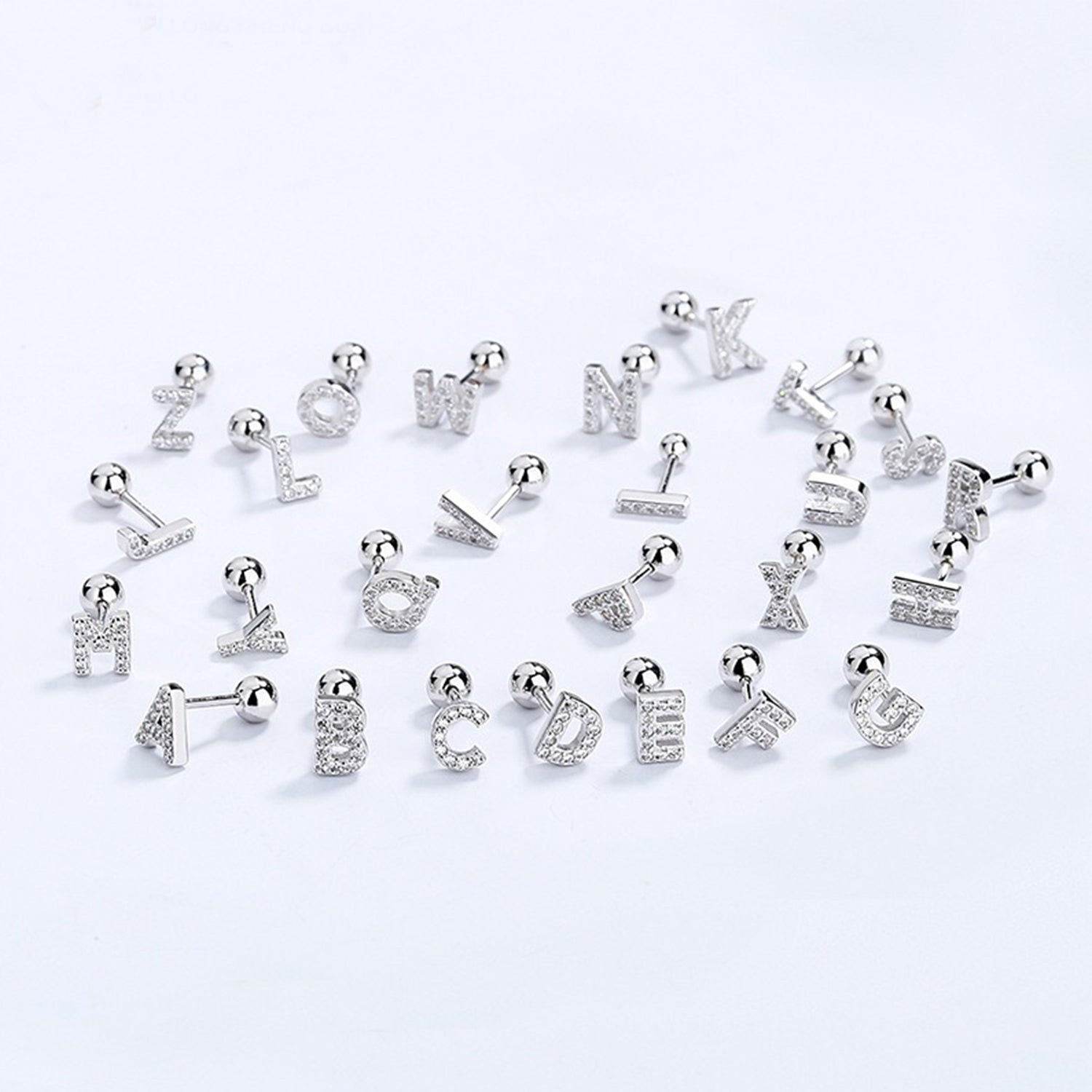 Cubic Zirconia 925 Sterling Silver Girls Initial Earrings