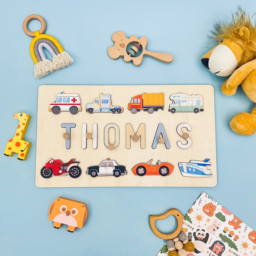 Personalized Wooden Baby Name Puzzle - Traffic