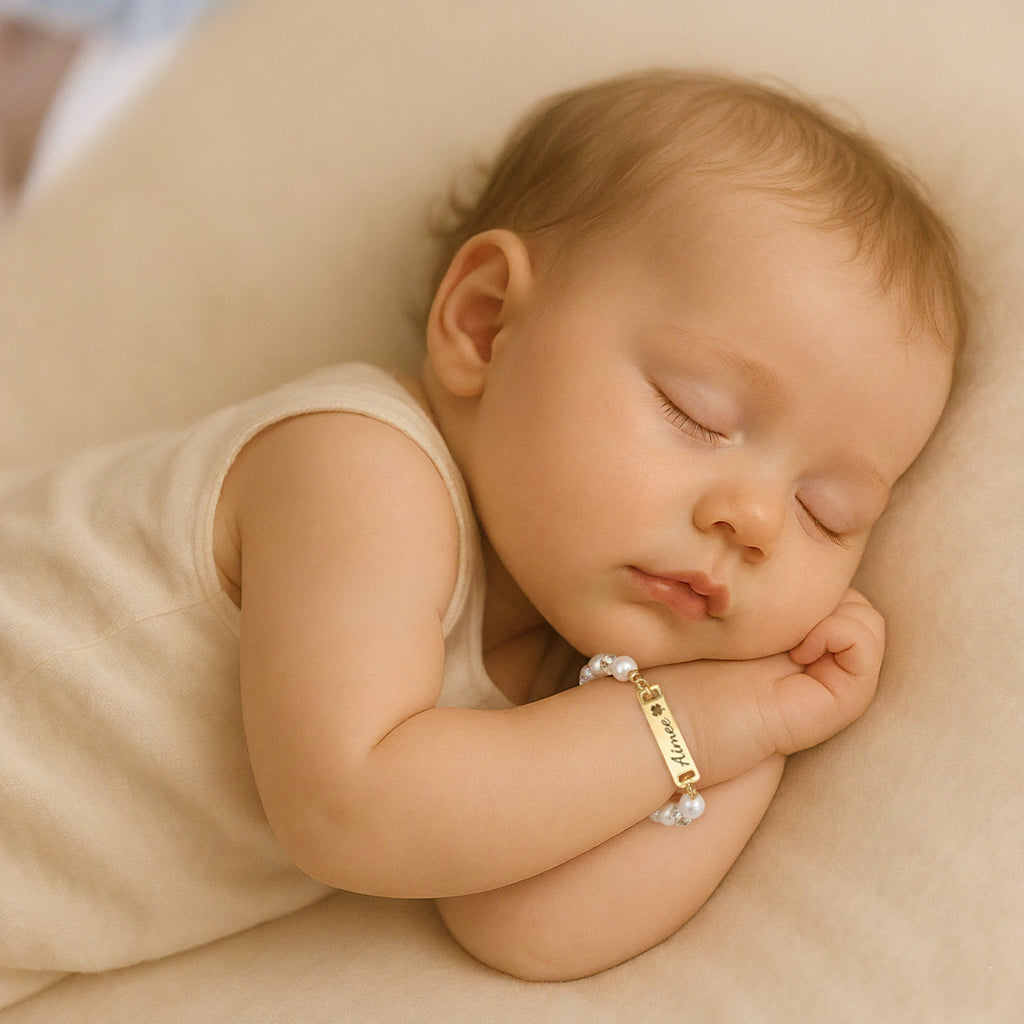 Personalized Kids Pearl & CZ Nameplate Bracelet