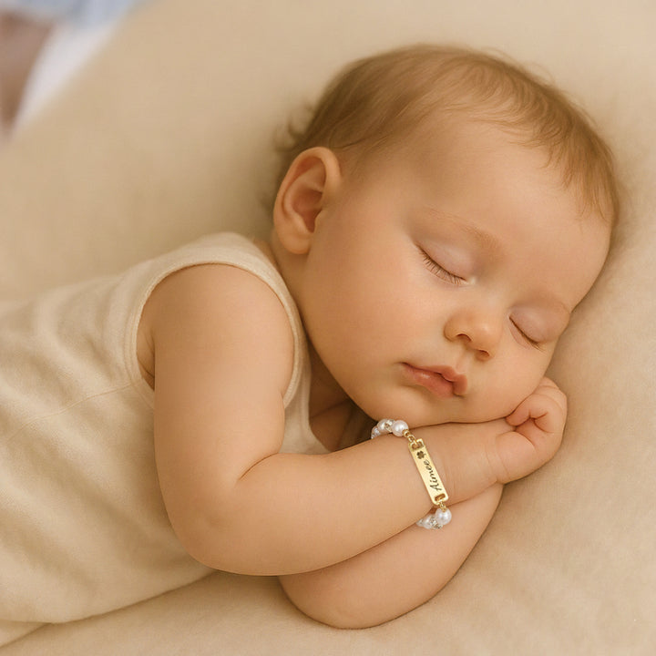 Personalized Kids Pearl & CZ Nameplate Bracelet