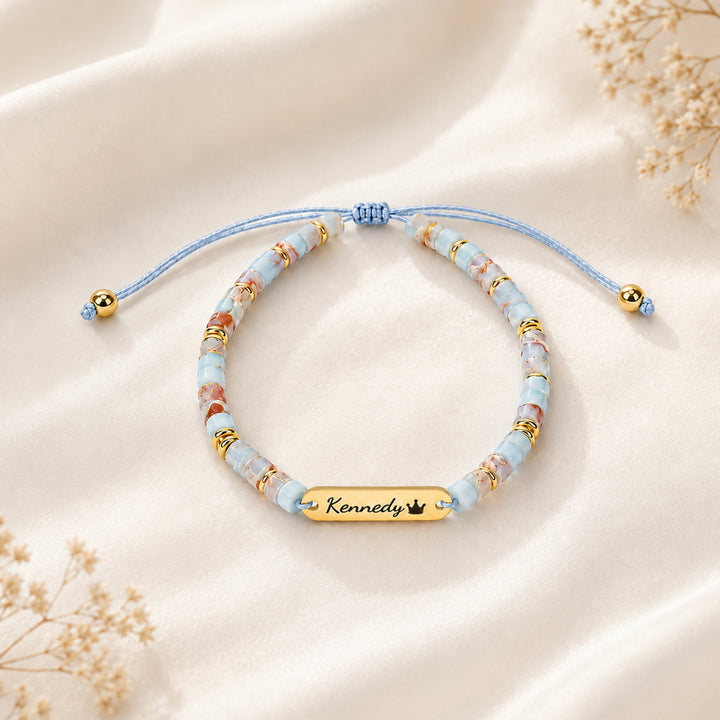 Personalized Name Bracelet with Natural Stone Beads for Kids and Adults