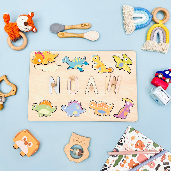 Personalized Wooden Baby Name Puzzle - Dinosaurs