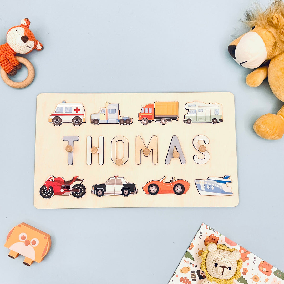 Personalized Wooden Baby Name Puzzle - Traffic