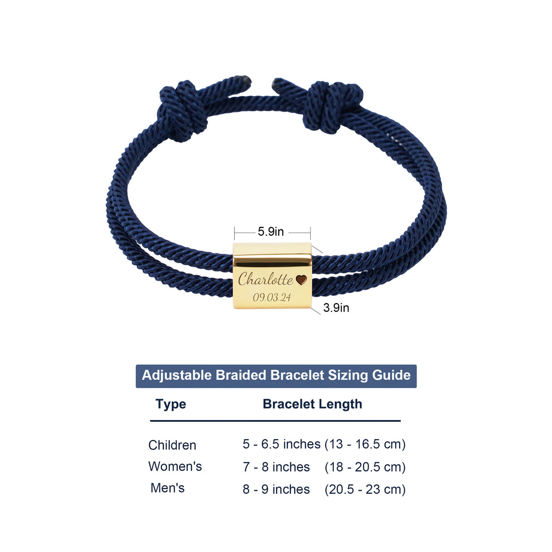 Bracelet en corde pour bébé fait main et gravé sur mesure 