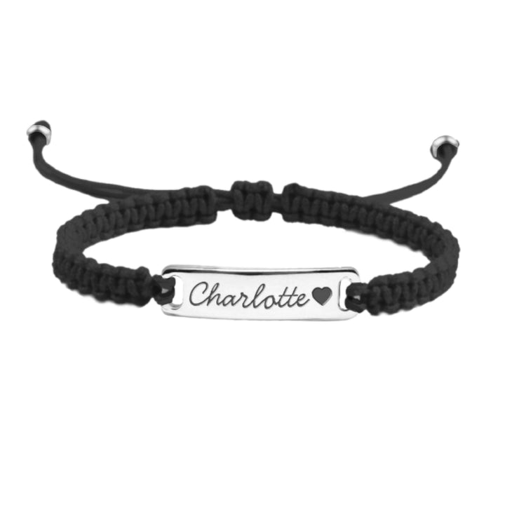 Black Personalized Handmade Braided Cord ID Bracelet