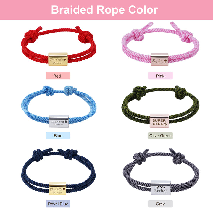Bracelet en corde pour bébé fait main et gravé sur mesure 