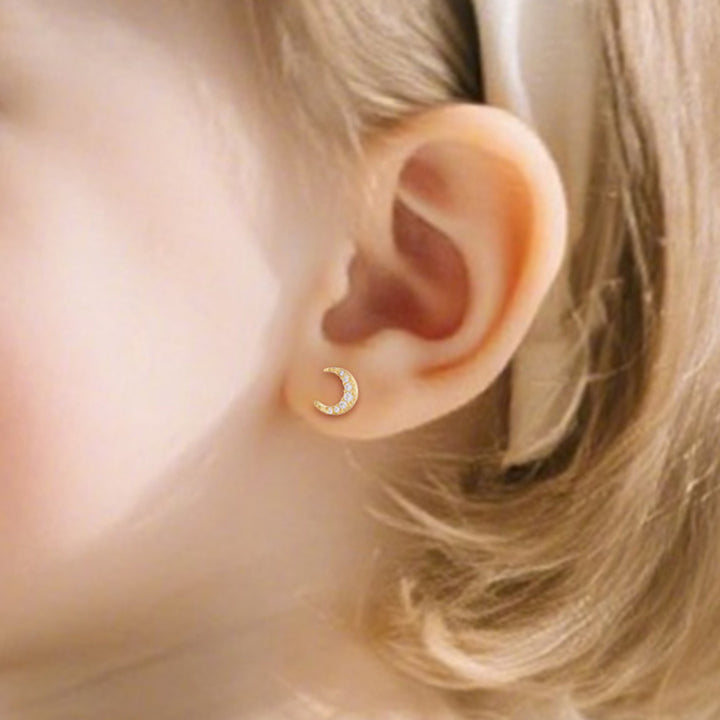 CZ Crescent Moon Girls Stud Earrings
