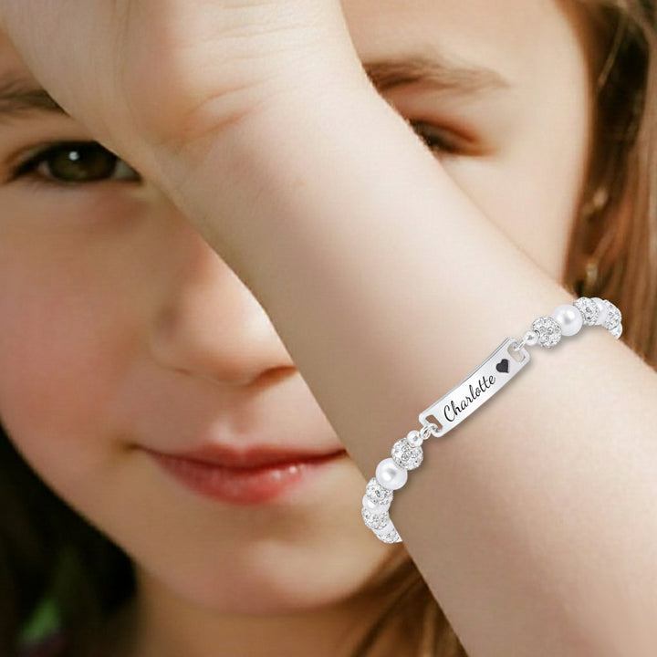CZ Silber Personalisiertes Babynamen-Perlenarmband 