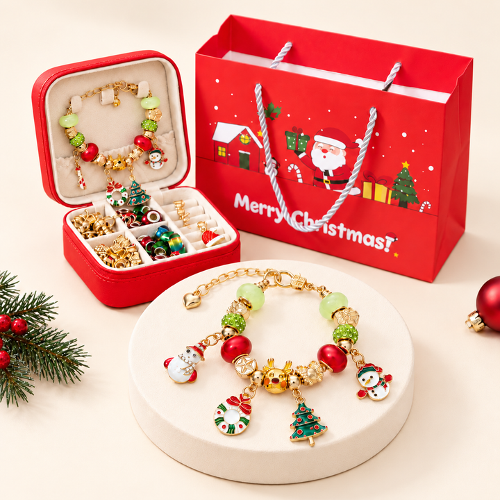 Christmas Charm Bracelet Making Kit for Girls DIY Bead Jewelry Set