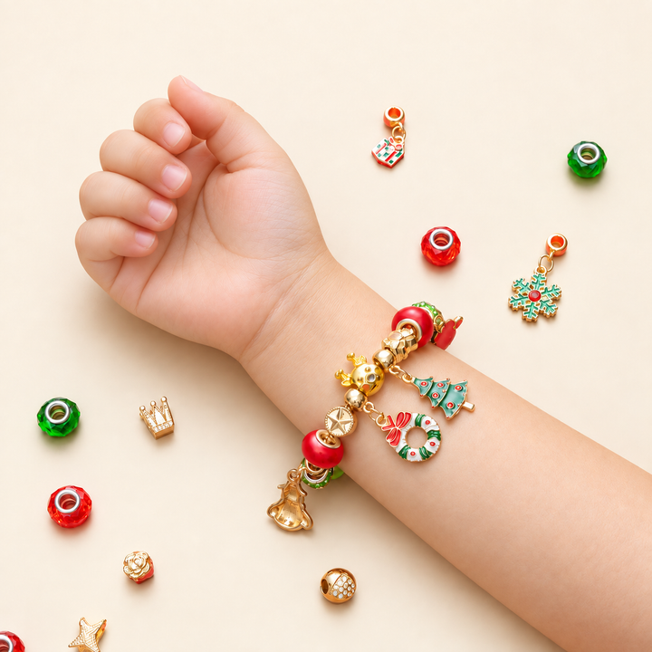 Christmas Charm Bracelet Making Kit for Girls DIY Bead Jewelry Set