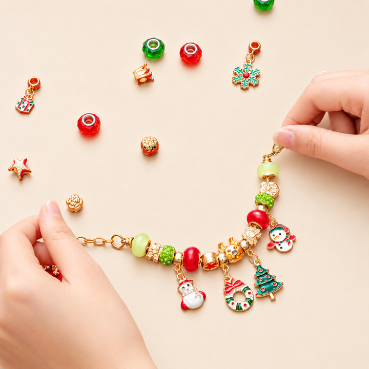 Christmas Charm Bracelet Making Kit for Girls DIY Bead Jewelry Set