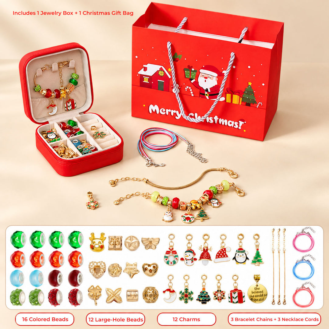Christmas Charm Bracelet Making Kit for Girls DIY Bead Jewelry Set