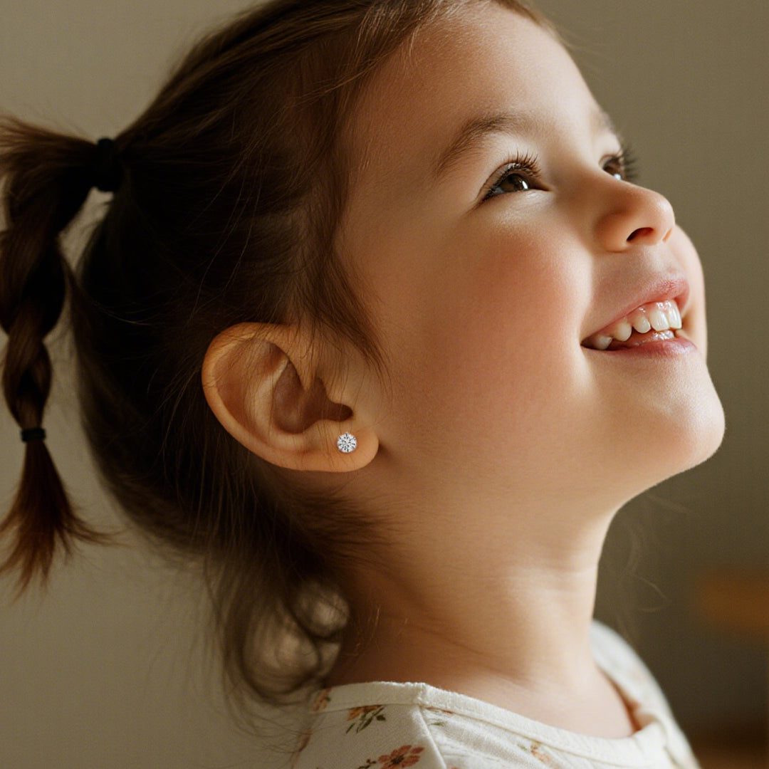 Classic Setting CZ Sterling Silver Girls' Stud Earrings