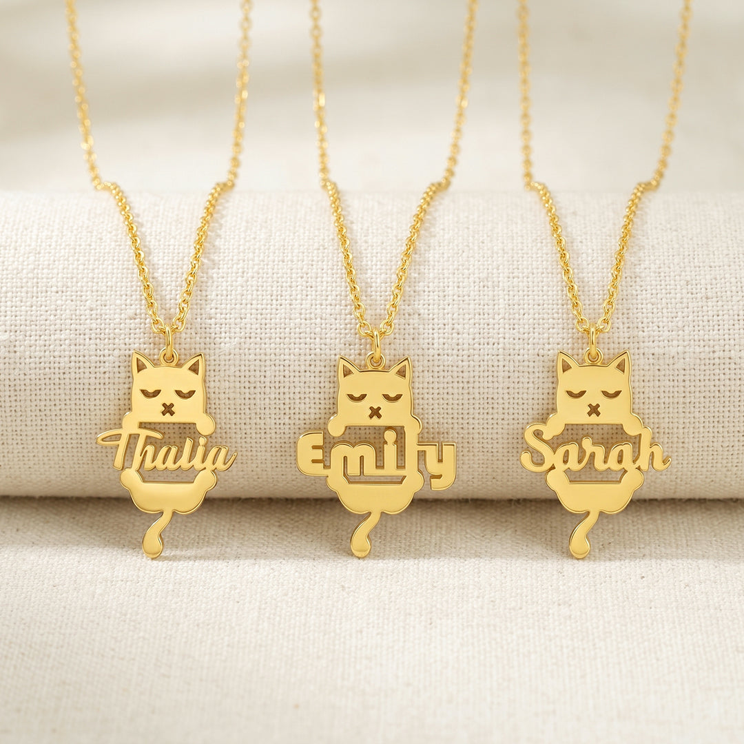 Custom Cat Silhouette Name Necklace