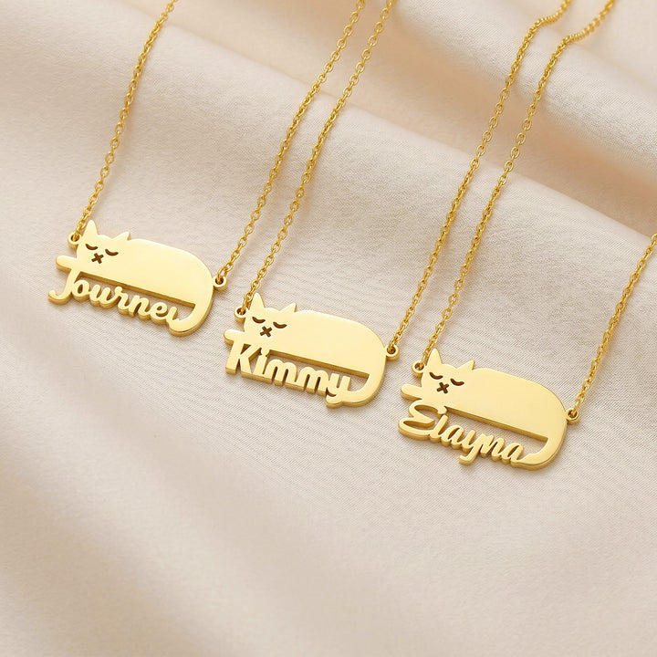 Custom Cat Silhouette Name Necklace