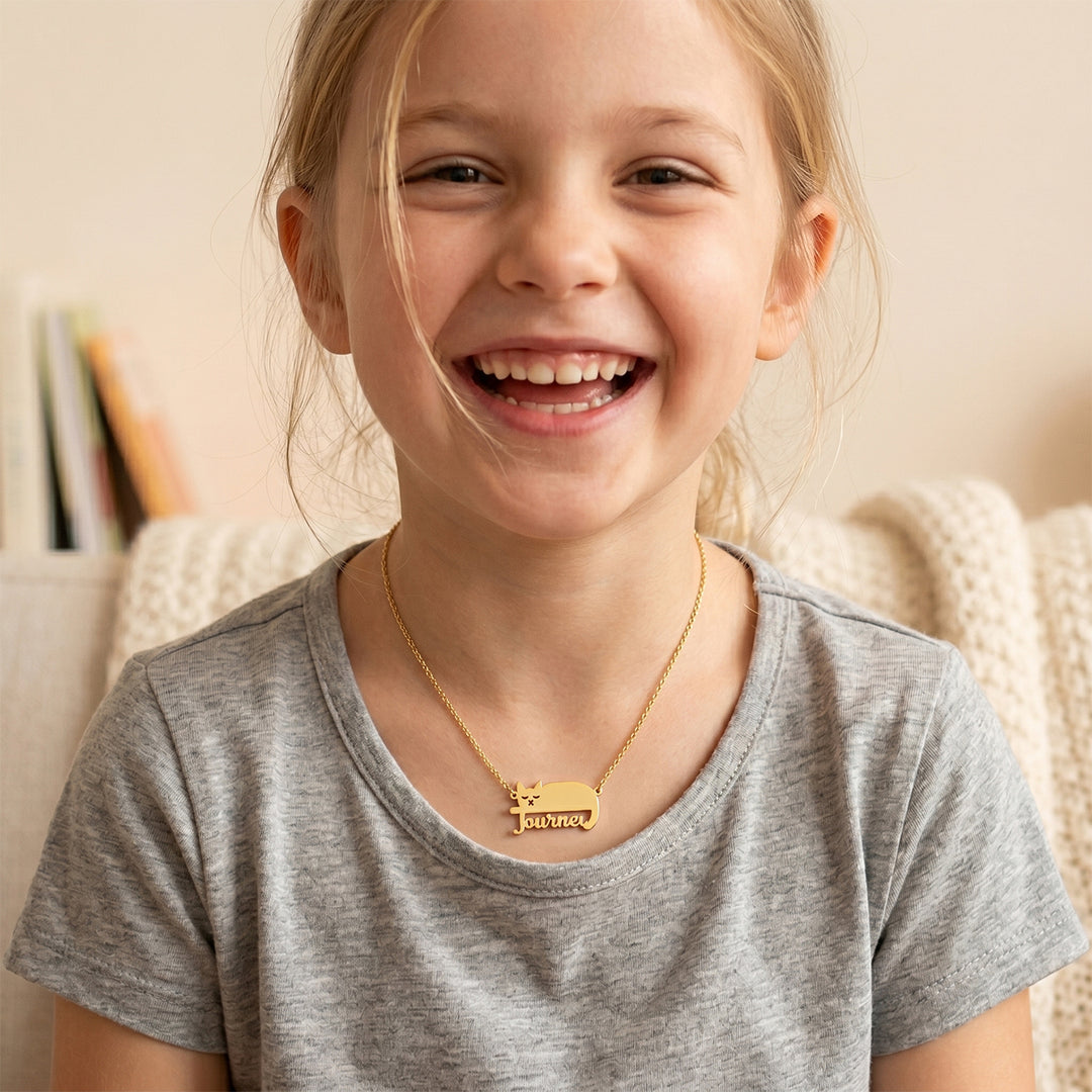 Custom Cat Silhouette Name Necklace