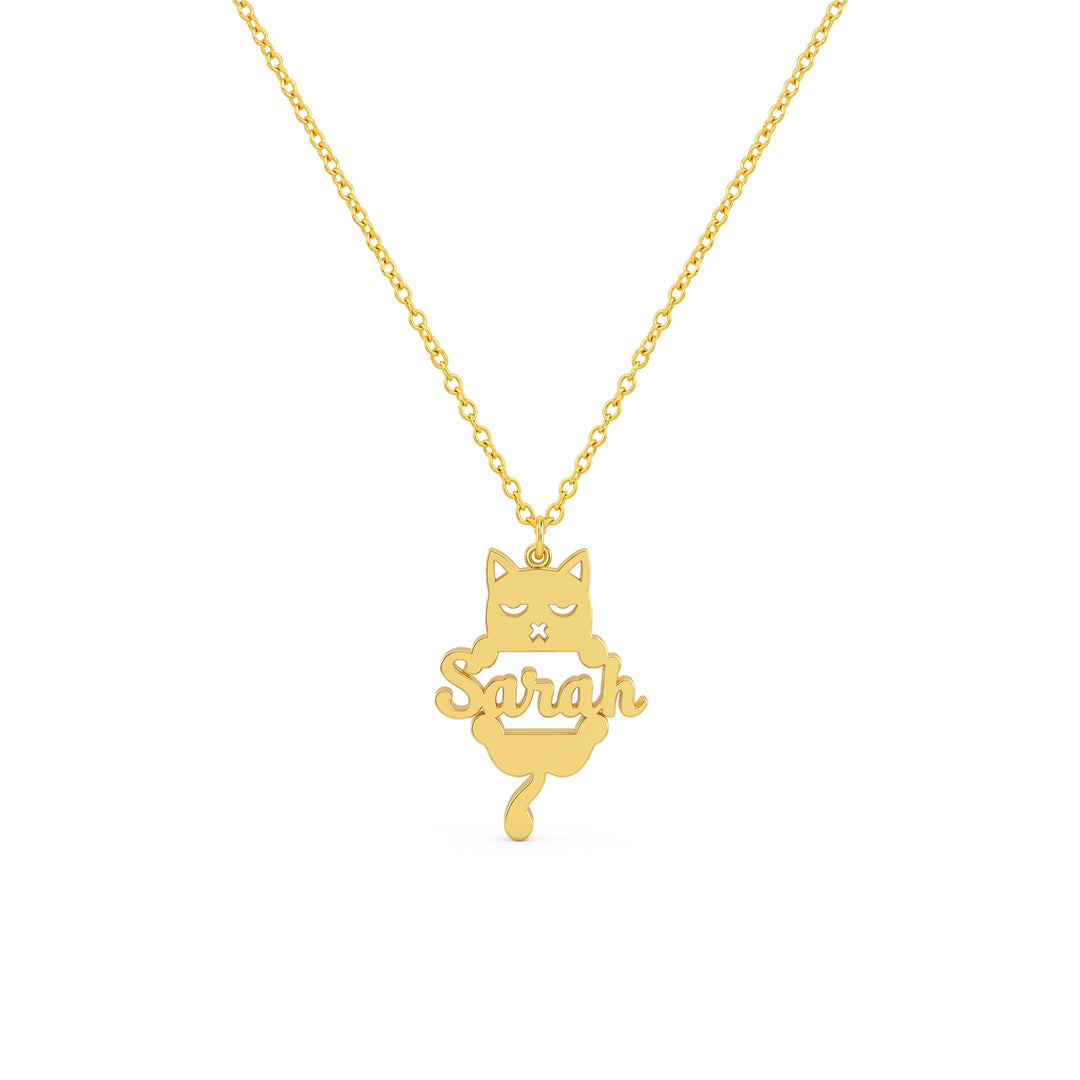 Custom Cat Silhouette Name Necklace