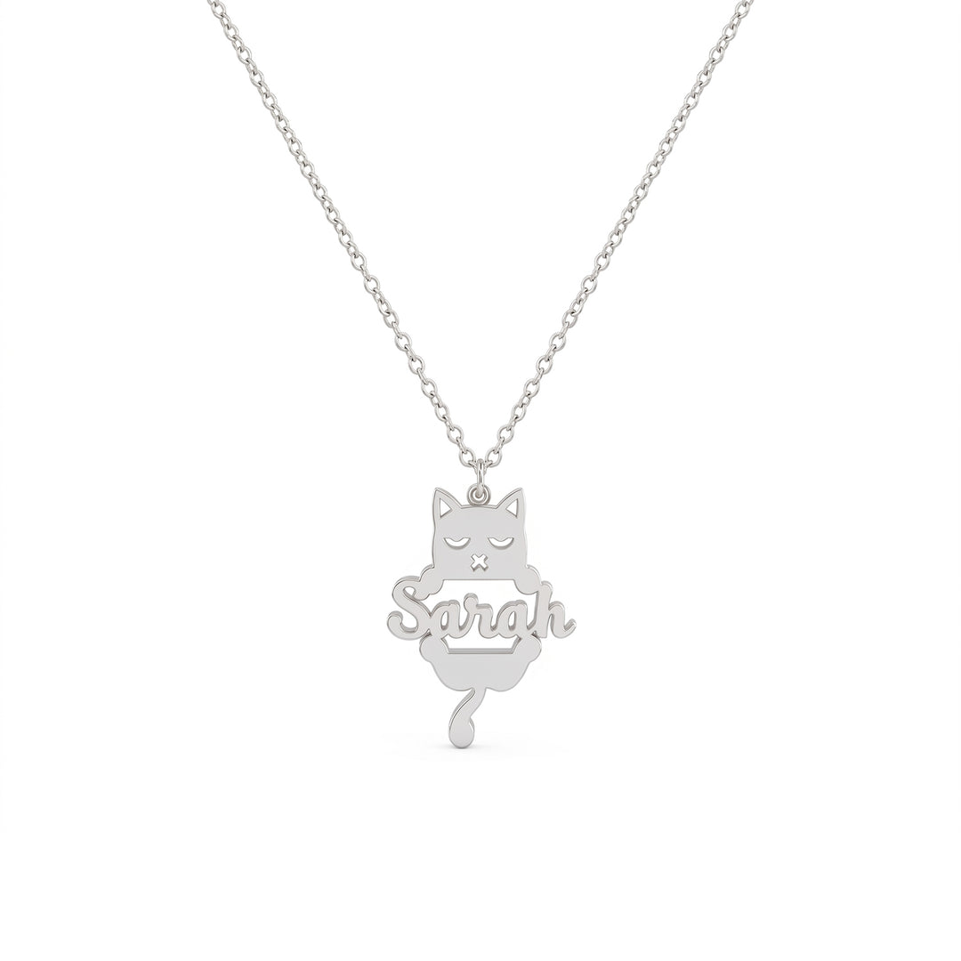 Custom Cat Silhouette Name Necklace