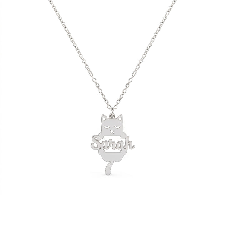 Custom Cat Silhouette Name Necklace
