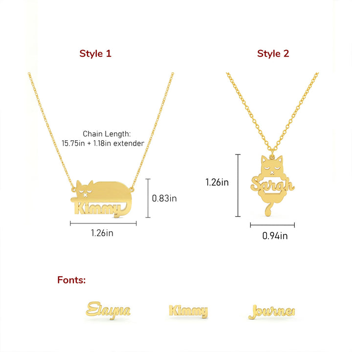 Custom Cat Silhouette Name Necklace