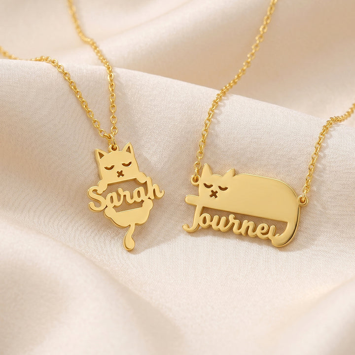 Custom Cat Silhouette Name Necklace