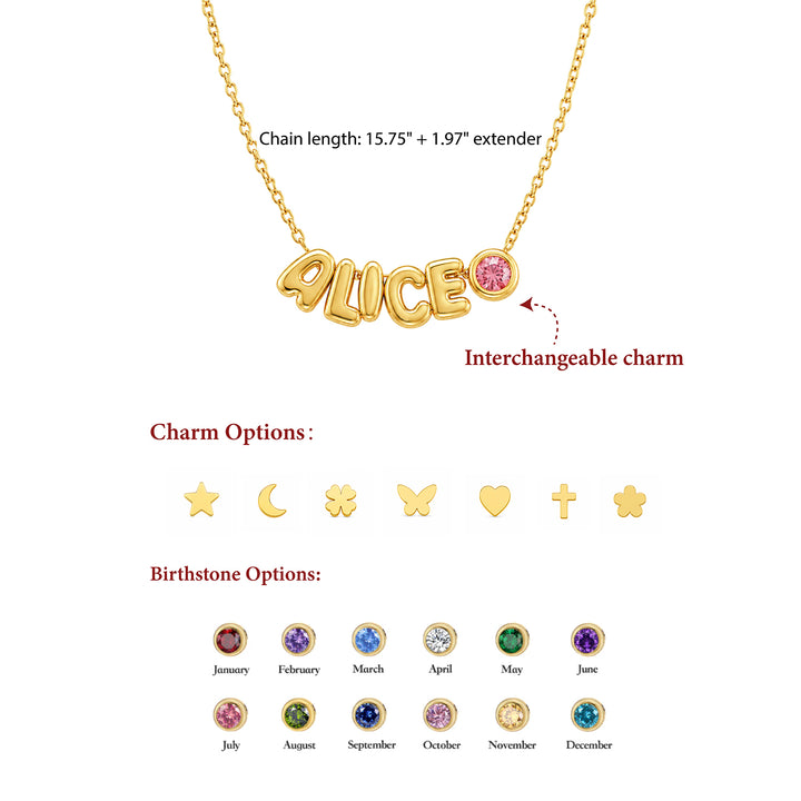 Custom Cute Letter Necklace for Kids with Birthstone or Charm