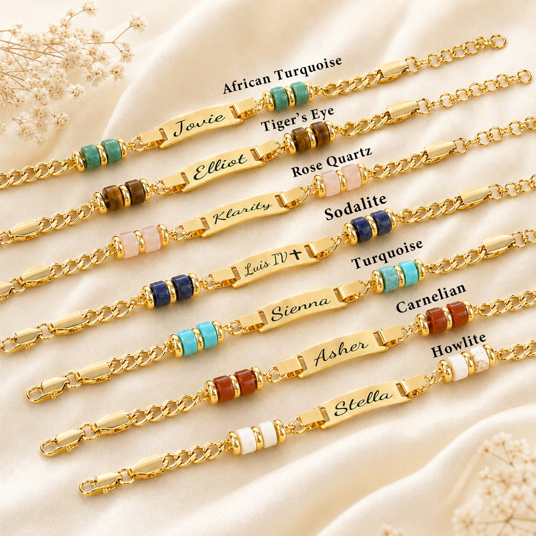 Bracelet personnalisé avec nom de bébé et pierre de naissance 