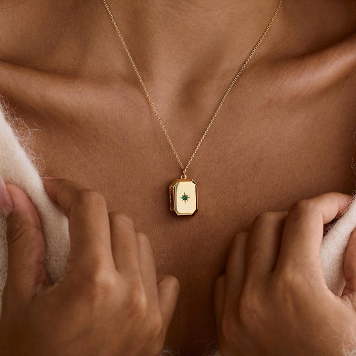 Custom Photo Locket Necklace with Birthstone