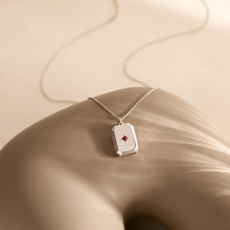 Custom Photo Locket Necklace with Birthstone