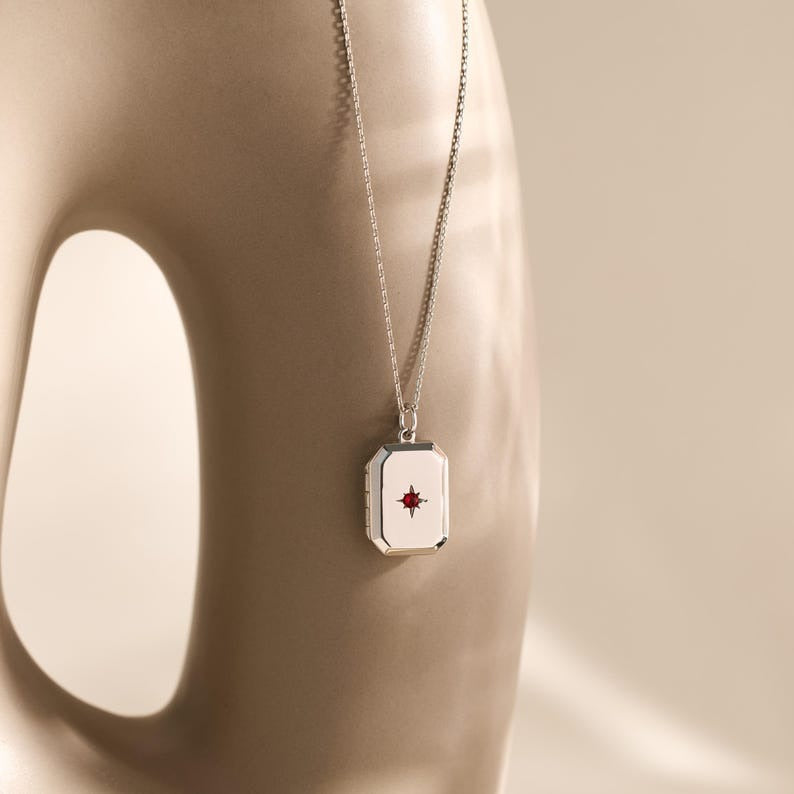 Custom Photo Locket Necklace with Birthstone