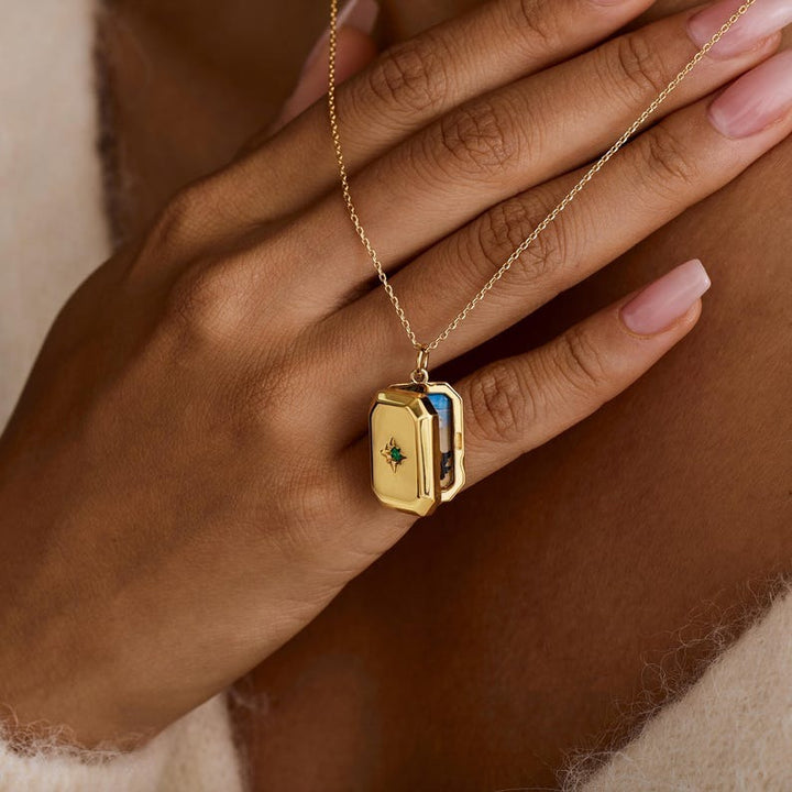 Custom Photo Locket Necklace with Birthstone