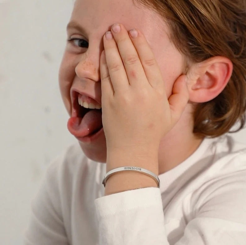 Customizable Child’s Engraved Bangle with Secure Clasp