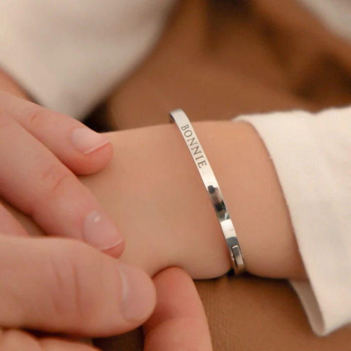 Customizable Child’s Engraved Bangle with Secure Clasp