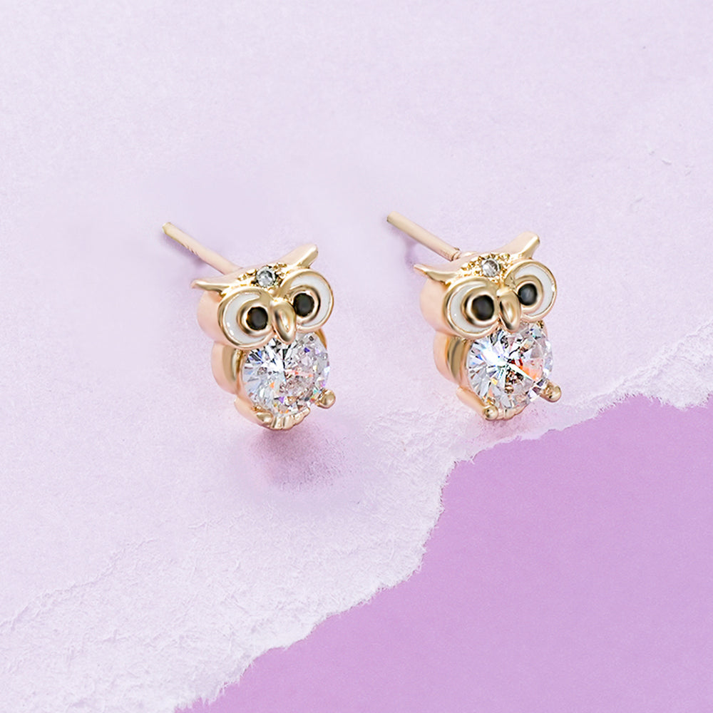 Cute Owl CZ Girls Stud Earrings