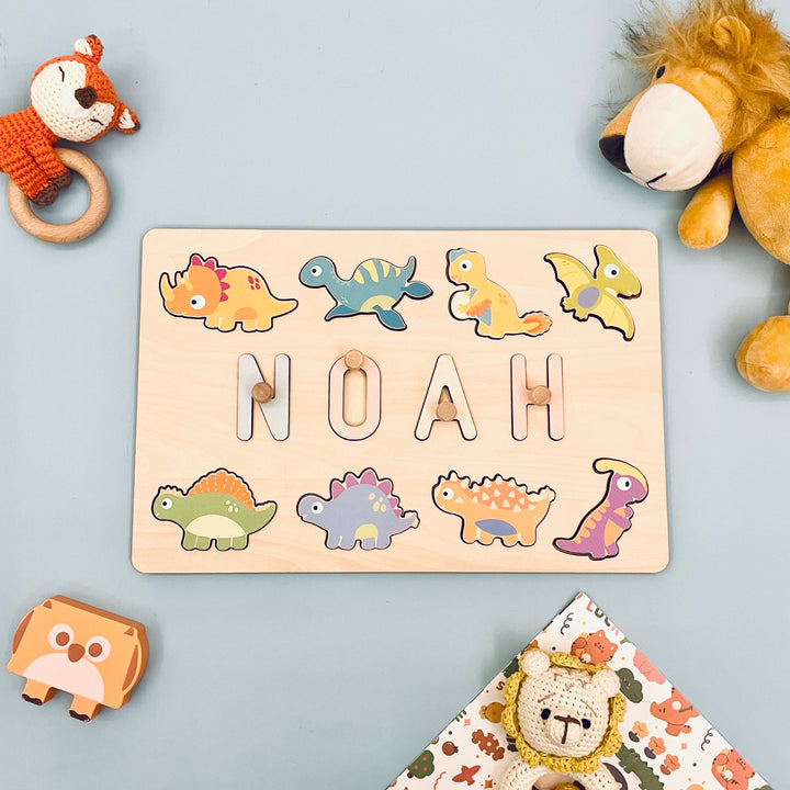 Custom Wooden Baby Name Puzzle - Dinosaurs
