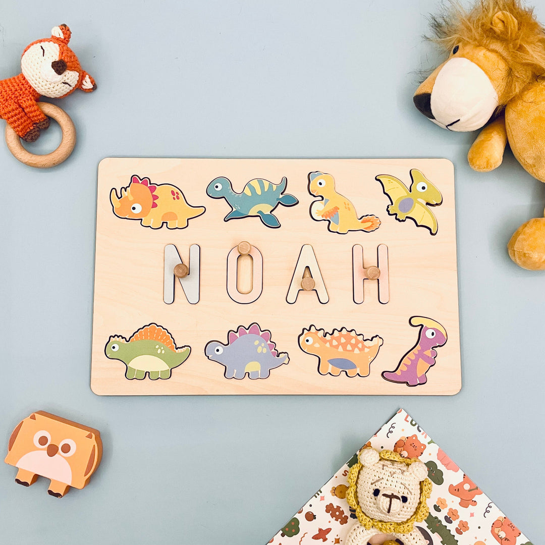 Personalized Wooden Baby Name Puzzle - Dinosaurs