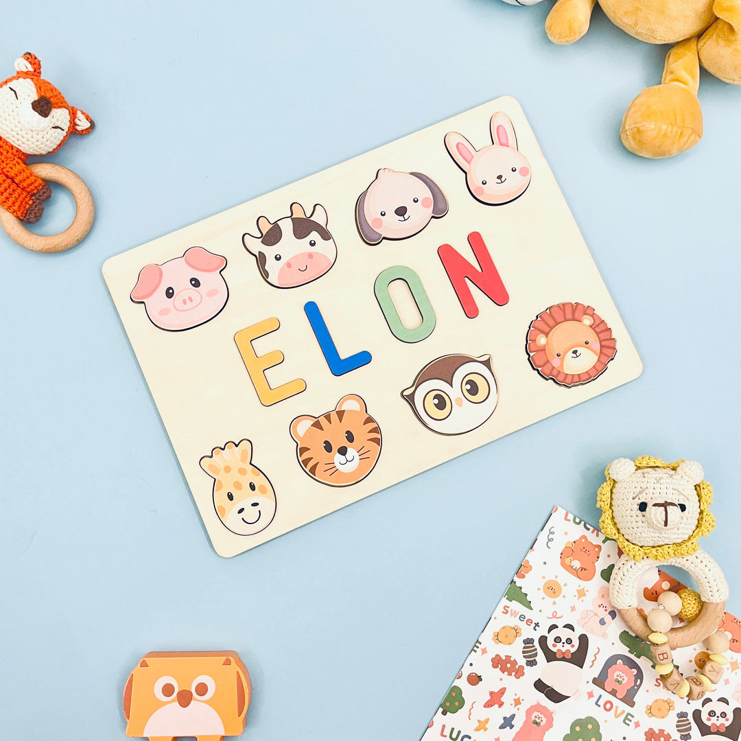 Custom Wooden Baby Name Puzzle with Animals