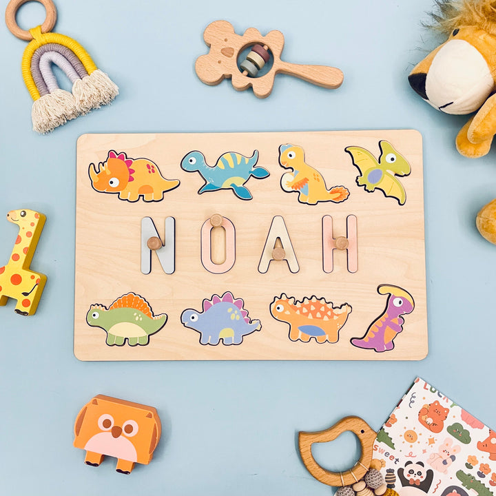 Personalized Wooden Baby Name Puzzle - Dinosaurs