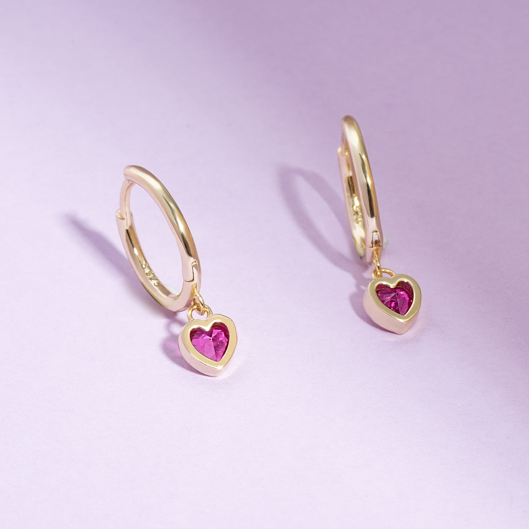 Fuchsia Heart CZ Girls Huggie Earrings