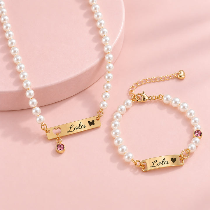 Personalisiertes Perlenarmband mit Babynamen und Geburtsstein