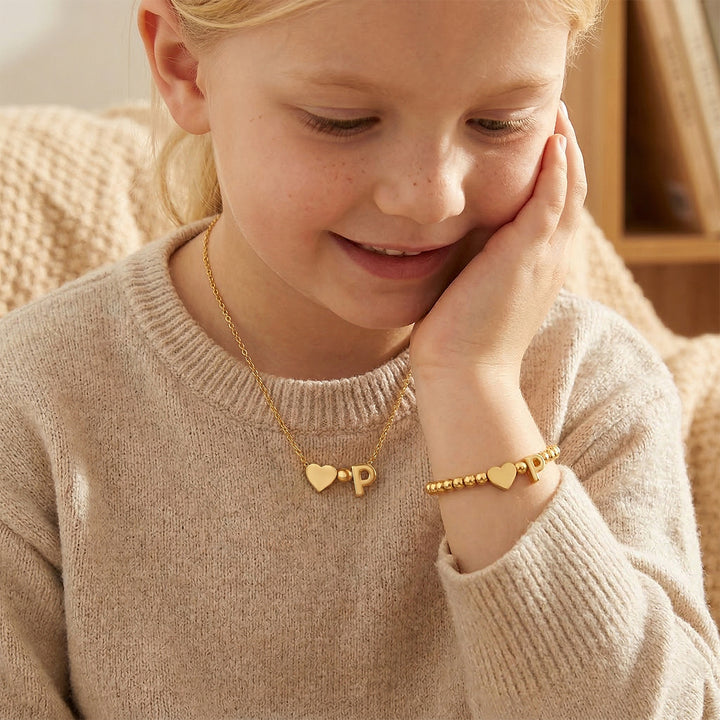 Girls’ Personalized Initial Necklace with Heart Charm