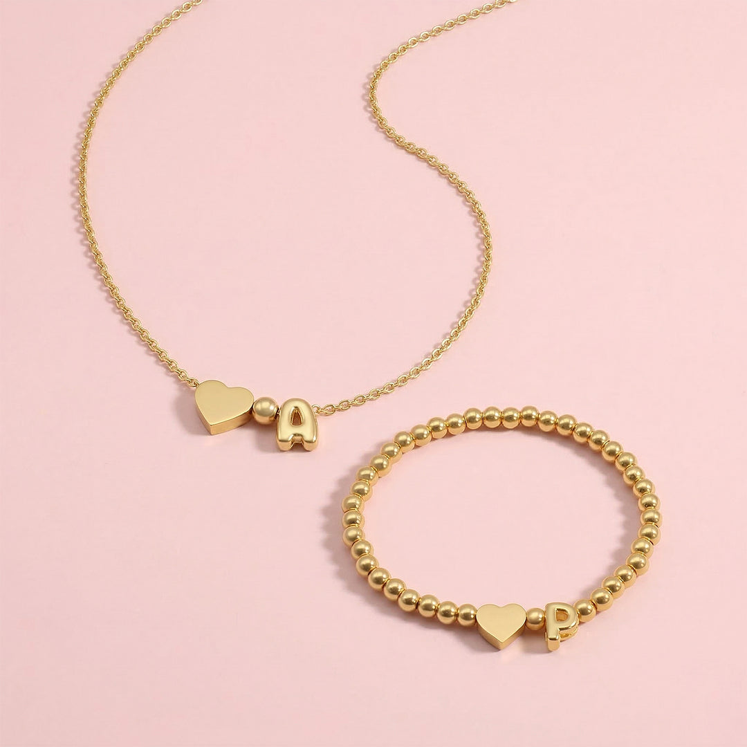 Girls’ Personalized Initial Necklace with Heart Charm